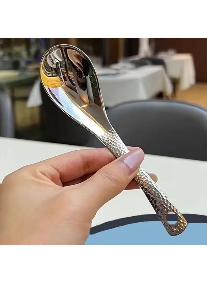 2pcs Stainless Steel Serving Spoons Large Capacity Deep Bowl Mirror Polished Hammer Pattern - Image 5